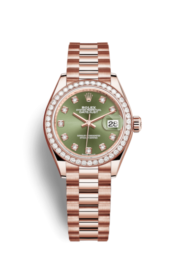 Rolex 279135RBR-0014 : Lady-Datejust 28 Everose Diamond / President / Olive Diamond