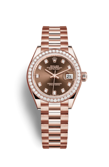 Rolex 279135RBR-0017 : Lady-Datejust 28 Everose Diamond / President / Chocolate Diamond