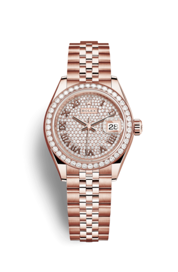 Rolex 279135RBR-0022 : Lady-Datejust 28 Everose Diamond / Jubilee / Paved Roman
