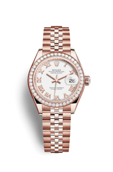 Rolex 279135RBR-0024 : Lady-Datejust 28 Everose Diamond / Jubilee / White Roman