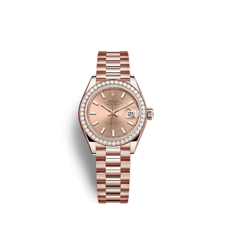 Rolex 279135RBR-0025 : Lady-Datejust 28 Rose Gold / Diamond / Rose / President