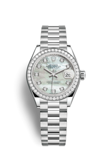 Rolex 279136rbr-0008 : Lady-Datejust 28 Platinum Diamond / President / MOP
