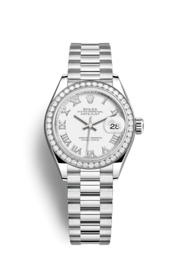 Rolex 279136rbr-0013 : Lady-Datejust 28 Platinum Diamond / President / White Roman