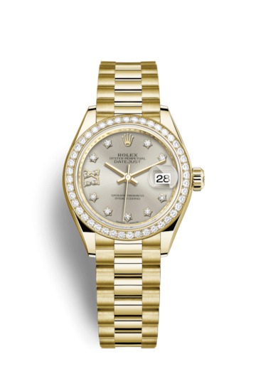 Rolex 279138RBR-0001 : Lady-Datejust 28 Yellow Gold Diamond / President / Silver Diamond