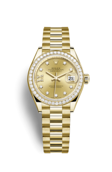 Rolex 279138RBR-0006 : Lady-Datejust 28 Yellow Gold Diamond / President / Champagne Diamonds