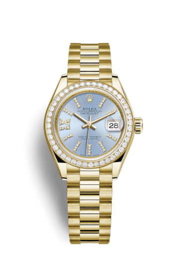 Rolex 279138rbr-0008 : Lady-Datejust 28 Yellow Gold Diamond / President / Cornflower Diamonds