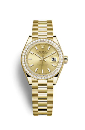 Rolex 279138RBR-0014 : Lady-Datejust 28 Yellow Gold Diamond / President / Champagne