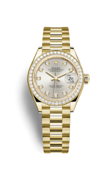 Rolex 279138RBR-0019 : Lady-Datejust 28 Yellow Gold Diamond / President / Silver Diamond