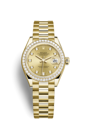 Rolex 279138RBR-0023 : Lady-Datejust 28 Yellow Gold Diamond / President / Champagne Diamond