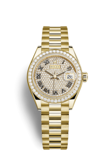 Rolex 279138RBR-0029 : Lady-Datejust 28 Yellow Gold Diamond / President / Paved Roman