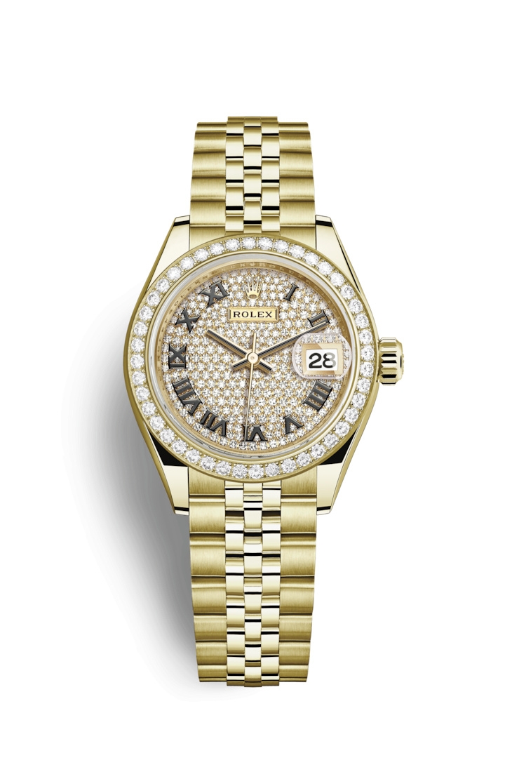 Rolex 279138RBR-0030 : Lady-Datejust 28 Yellow Gold Diamond / Jubilee / Paved Roman