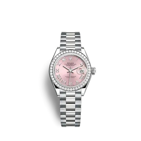 Rolex 279139RBR-0012 : Lady-Datejust 28 White Gold - Diamond / President / Silver - Roman