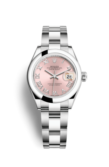 Rolex 279160-0014 : Lady-Datejust 28 Stainless Steel Domed / Oyster / Pink Roman