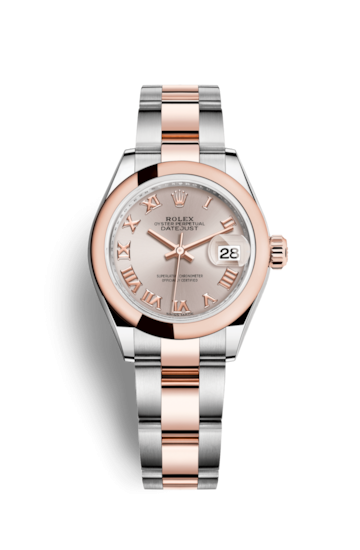 Rolex 279161-0006 : Lady-Datejust 28 Rolesor Rose Domed / Oyster / Sundust Roman