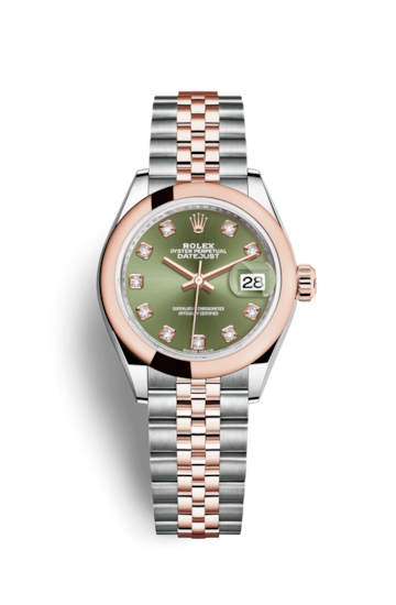 Rolex 279161-0007 : Lady-Datejust 28 Rolesor Rose Domed / Jubilee / Olive Diamond