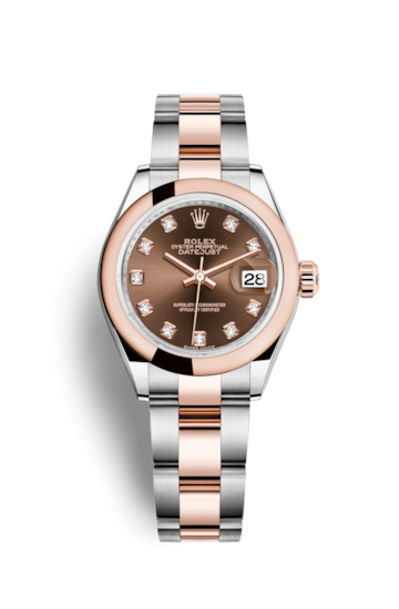 Rolex 279161-0012 : Lady-Datejust 28 Rolesor Rose Domed / Oyster / Chocolate Diamond