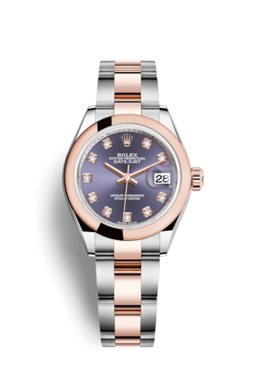 Rolex 279161-0016 : Lady-Datejust 28 Rolesor Rose Domed / Oyster / Aubergine Diamonds