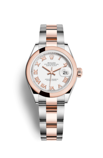 Rolex 279161-0022 : Lady-Datejust 28 Rolesor Rose Domed / Oyster / White Roman