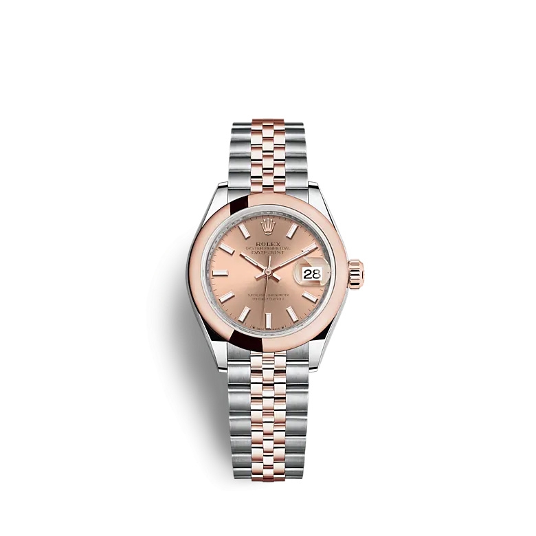 Rolex 279161-0023 : Lady-Datejust 28 Stainless Steel / Rose Gold / Domed / Rose / Jubilee