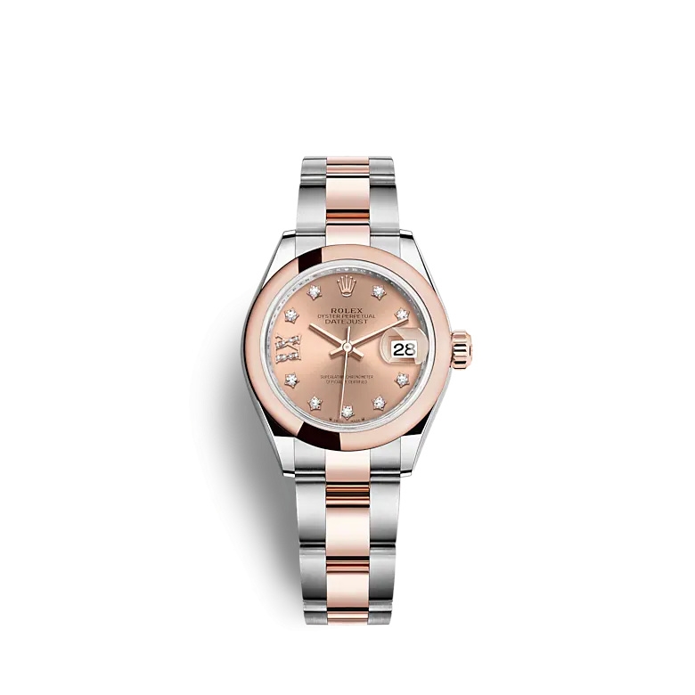 Rolex 279161-0028 : Lady-Datejust 28 Stainless Steel / Rose Gold / Domed / Rose - Diamond / Oyster