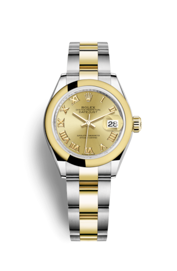 Rolex 279163-0010 : Lady-Datejust 28 Rolesor Yellow Domed / Oyster / Champagne Roman
