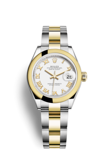 Rolex 279163-0024 : Lady-Datejust 28 Rolesor Yellow Domed / Oyster / White Roman