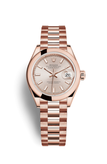 Rolex 279165-0001 : Lady-Datejust 28 Everose Domed / President / Sundust