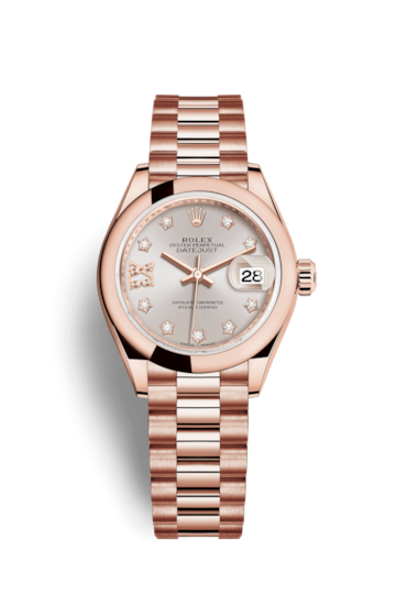 Rolex 279165-0005 : Lady-Datejust 28 Everose Domed / President /  Sundust Diamond
