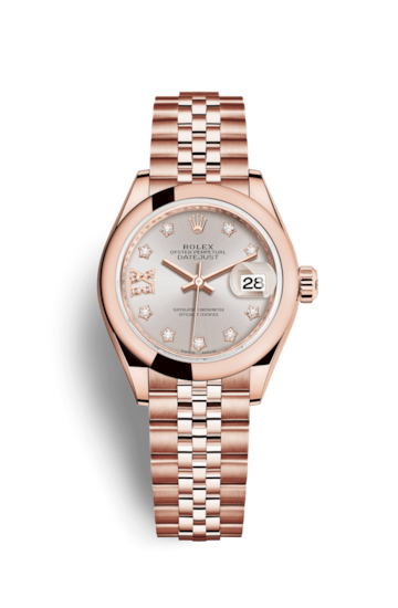 Rolex 279165-0006 : Lady-Datejust 28 Everose Domed / Jubilee /  Sundust Diamond