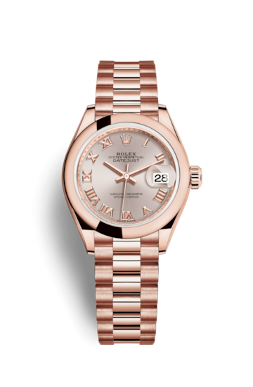 Rolex 279165-0009 : Lady-Datejust 28 Everose Domed / President /  Sundust Roman