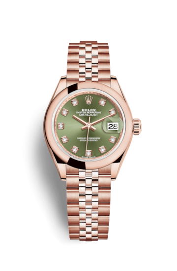 Rolex 279165-0012 : Lady-Datejust 28 Everose Domed / Jubilee /  Olive Green Diamond