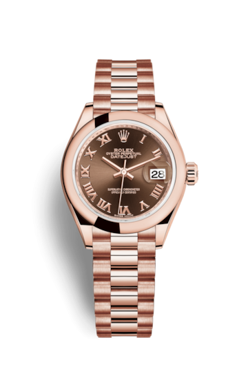 Rolex 279165-0013 : Lady-Datejust 28 Everose Domed  / President / Chocolate Roman