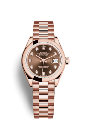 Rolex 279165-0015 : Lady-Datejust 28 Everose Domed  / President / Chocolate Diamond