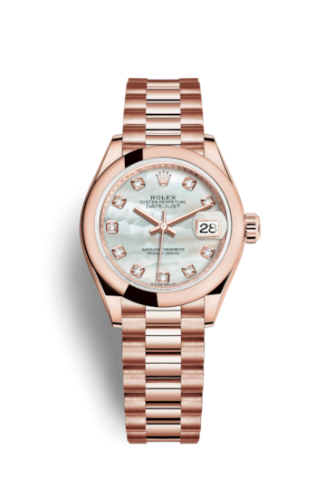 Rolex 279165-0017 : Lady-Datejust 28 Everose Domed / President / MOP