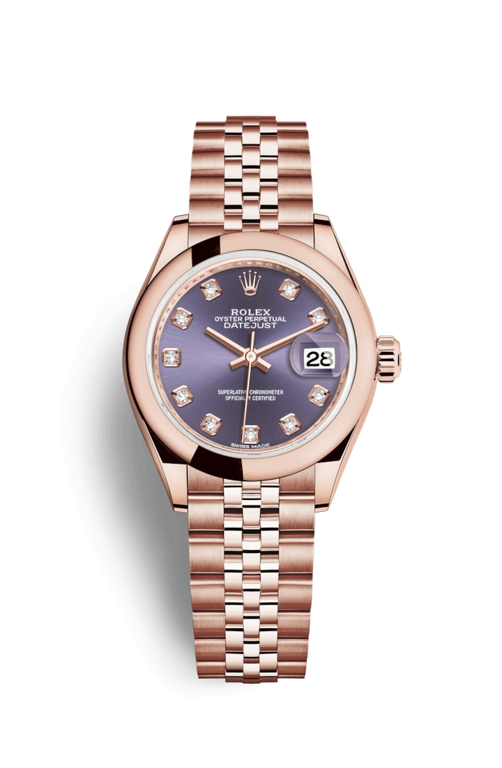 Rolex 279165-0020 : Lady-Datejust 28 Everose Domed / Jubilee / Aubergine