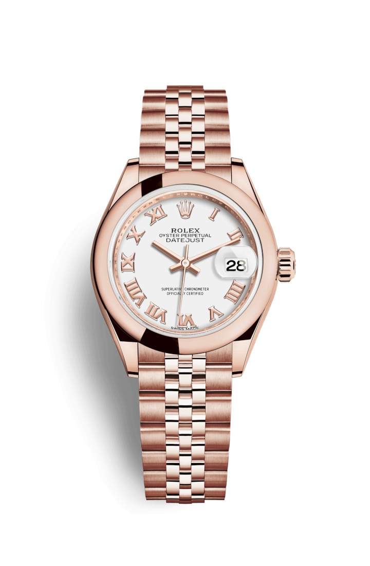 Rolex 279165-0022 : Lady-Datejust 28 Everose Domed  / Jubilee / White Roman
