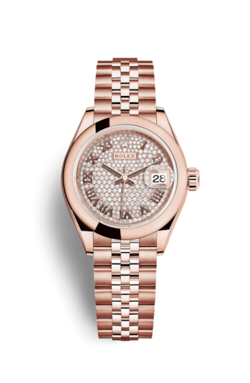 Rolex 279165-0024 : Lady-Datejust 28 Everose Domed / Jubilee /  Paved Roman