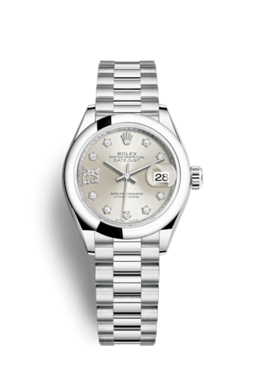 Rolex 279166-0001 : Lady-Datejust 28 Platinum Domed / President / Silver Diamond