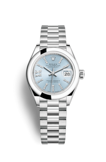 Rolex 279166-0002 : Lady-Datejust 28 Platinum Domed / President / Ice Blue Diamond