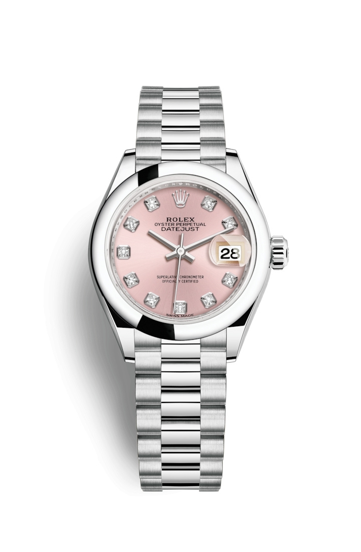 Rolex 279166-0005 : Lady-Datejust 28 Platinum Domed / President / Silver Diamond