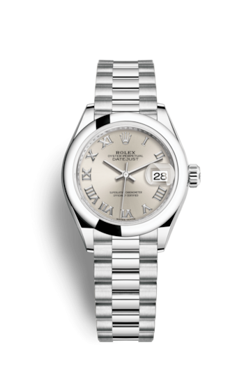 Rolex 279166-0007 : Lady-Datejust 28 Platinum Domed / President / Silver Roman