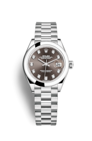 Rolex 279166-0011 : Lady-Datejust 28 Platinum Domed / President / Dark Grey Diamond