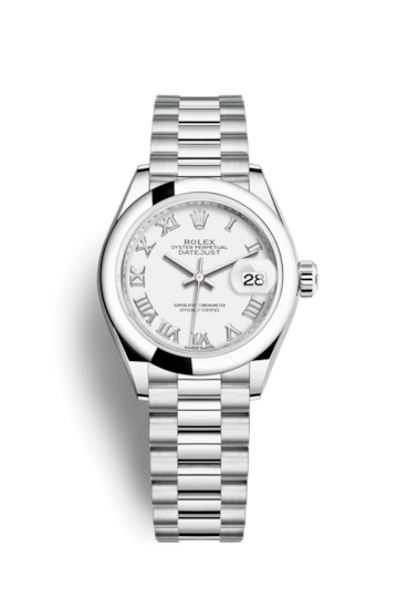 Rolex 279166-0013 : Lady-Datejust 28 Platinum Domed / President / White Roman