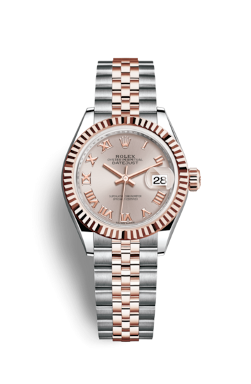 Rolex 279171-0005 : Lady-Datejust 28 Rolesor Rose Fluted / Jubilee / Sundust Roman