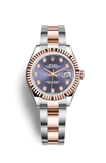 Rolex 279171-0016 : Lady-Datejust 28 Rolesor Rose Fluted / Oyster / Aubergine Diamonds