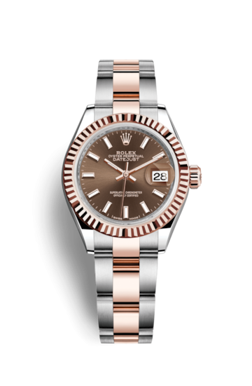 Rolex 279171-0018 : Lady-Datejust 28 Rolesor Rose Fluted / Oyster / Chocolate