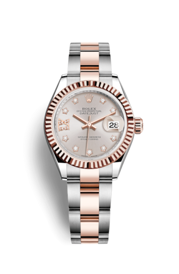 Rolex 279171-0020 : Lady-Datejust 28 Rolesor Rose Fluted / Oyster / Sundust Diamond