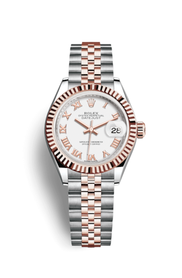 Rolex 279171-0021 : Lady-Datejust 28 Rolesor Rose Fluted / Jubilee / White Roman