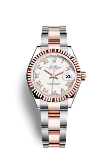 Rolex 279171-0022 : Lady-Datejust 28 Rolesor Rose Fluted / Oyster / White Roman