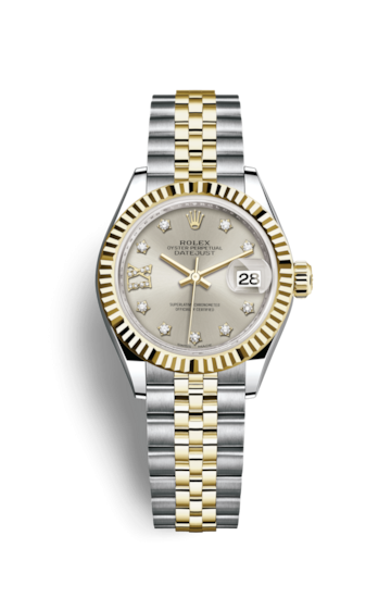 Rolex 279173-0003 : Lady-Datejust 28 Rolesor Yellow Fluted / Jubilee / Silver Diamond